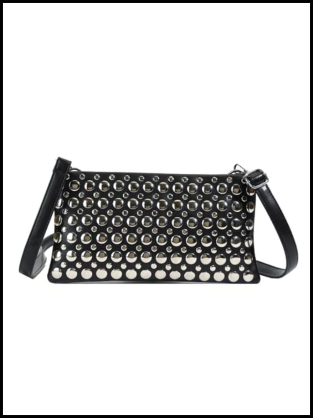 Faux Leather Studded Envelope Crossbody Bag with Detachable Strap